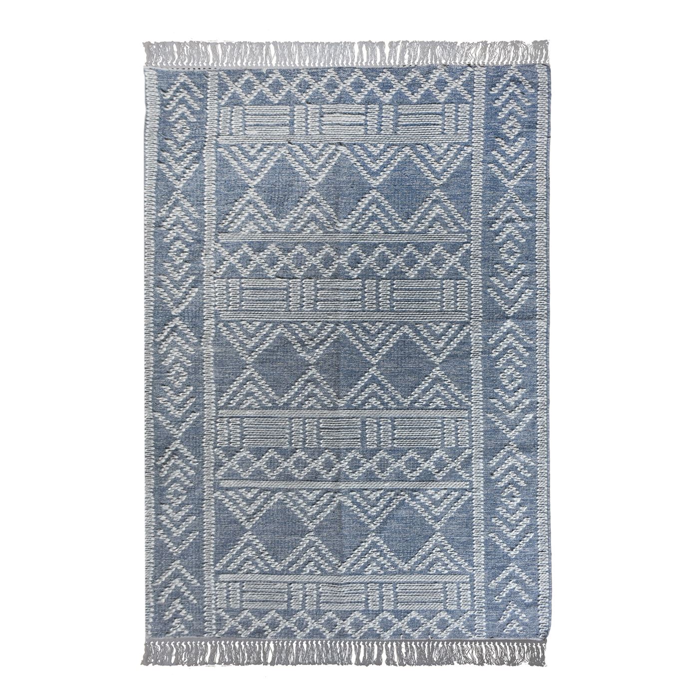 Area Rug, Bedroom Rug, Living Room Rug, Living Area Rug, Indian Rug, Office Carpet, Office Rug, Shop Rug Online, Wool, Cotton, Blue, Natural White, Pitloom, Flat Weave, Geometrical