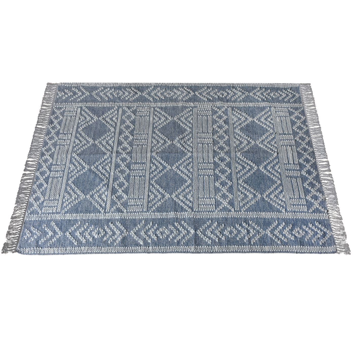 Area Rug, Bedroom Rug, Living Room Rug, Living Area Rug, Indian Rug, Office Carpet, Office Rug, Shop Rug Online, Wool, Cotton, Blue, Natural White, Pitloom, Flat Weave, Geometrical