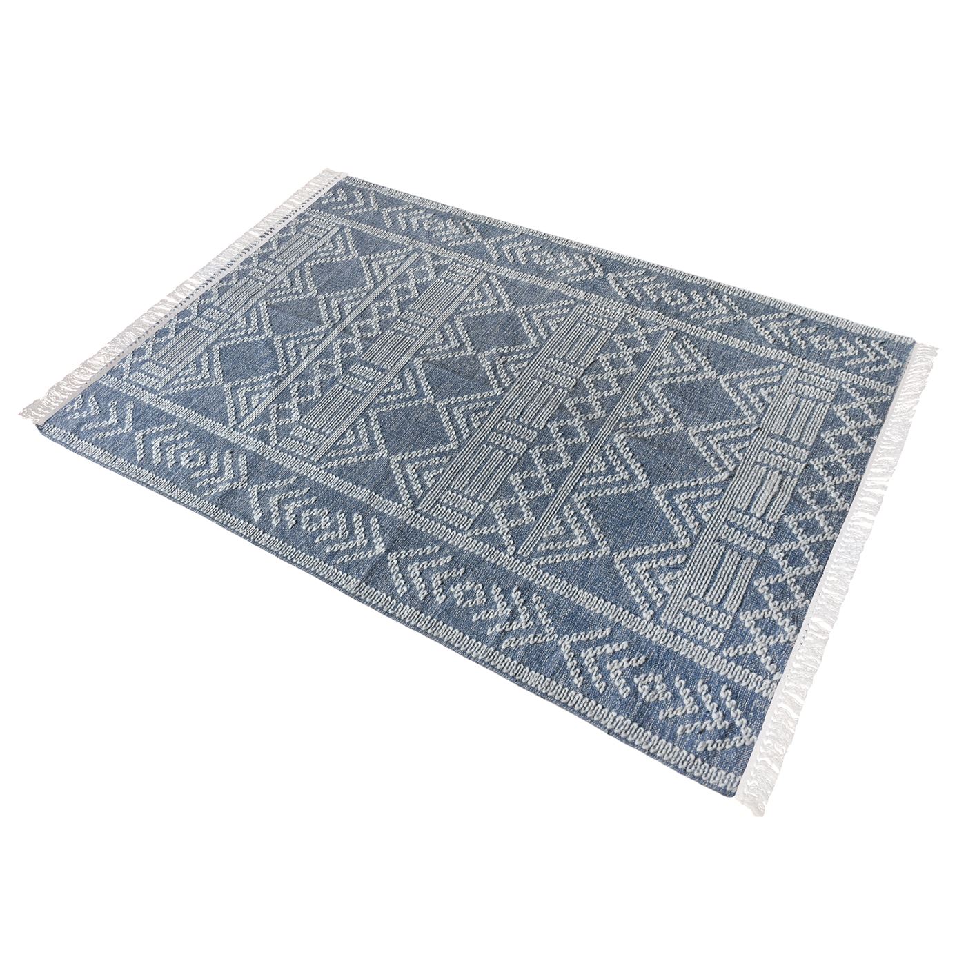 Area Rug, Bedroom Rug, Living Room Rug, Living Area Rug, Indian Rug, Office Carpet, Office Rug, Shop Rug Online, Wool, Cotton, Blue, Natural White, Pitloom, Flat Weave, Geometrical