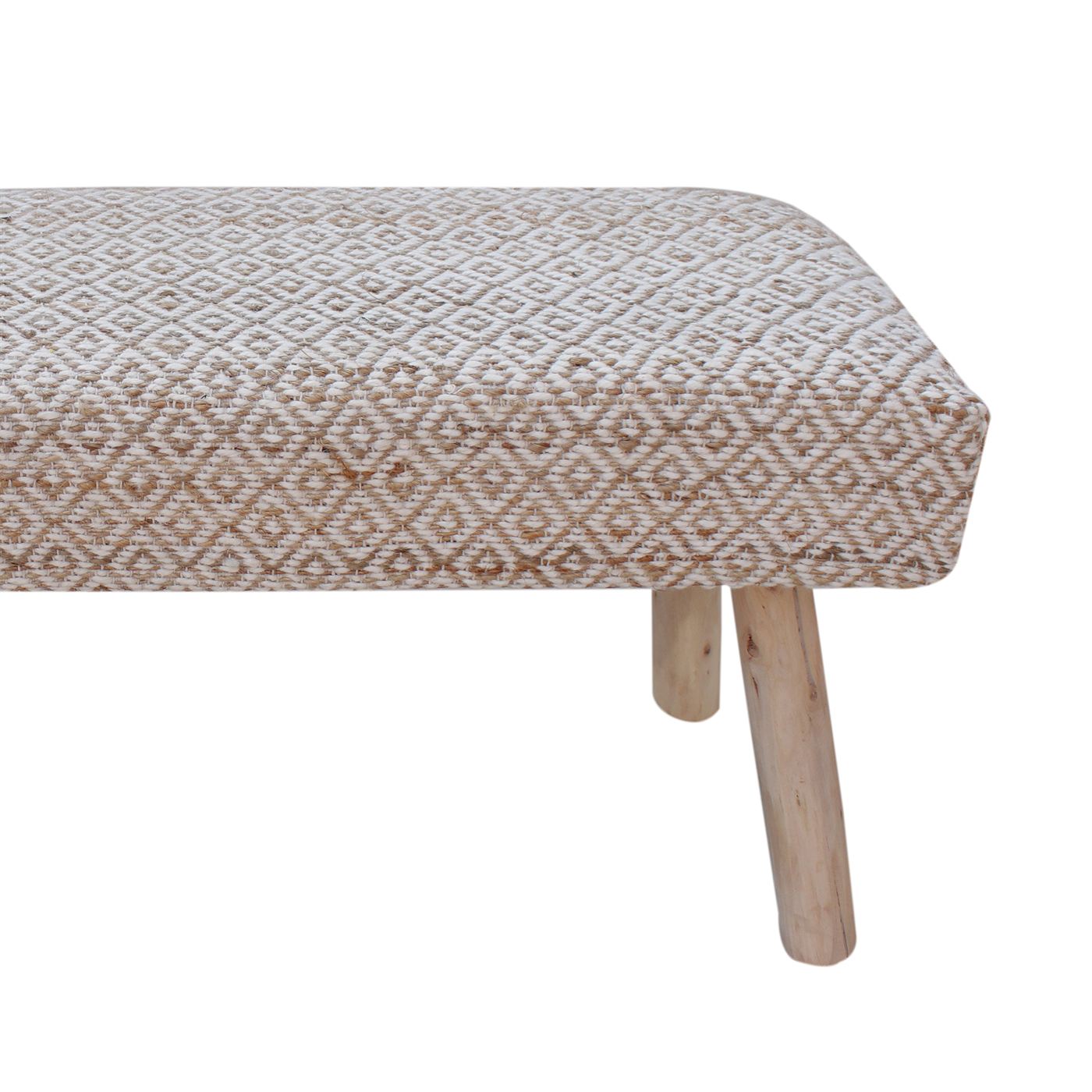 Malak Bench, Jute, Wool, Polyester, Natural, Natural White, Pitloom, Flat Weave