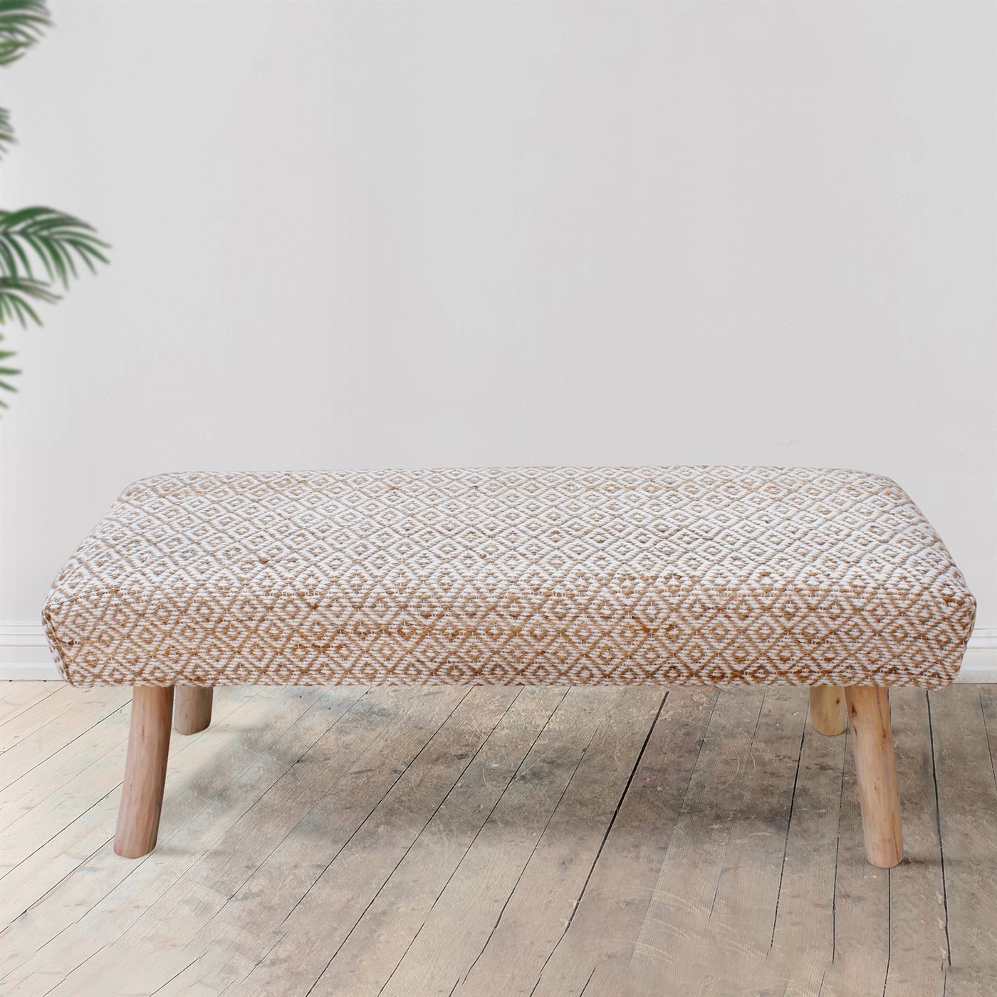Malak Bench, Jute, Wool, Polyester, Natural, Natural White, Pitloom, Flat Weave