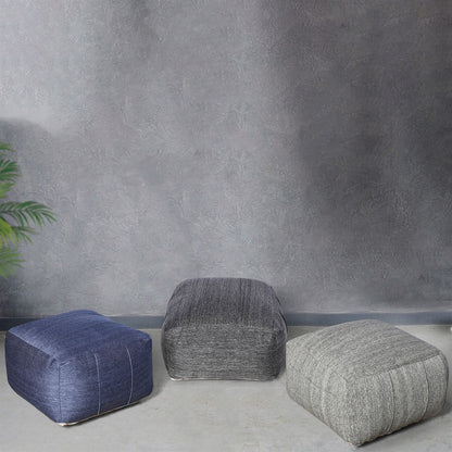 Malar Pouf, Polypropylene, Blue, Jaquard Durry, Flat Weave 