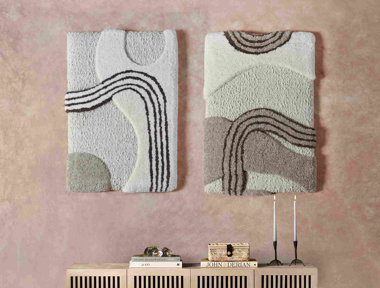 MALMIN WALL ART AND ANGERV WALL ART -  IVORY/GREY AND IVORY/GREY/BROWN - HAND WOVEN / OVER TUFTED - WOOL & MDF