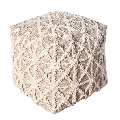 Maloren Pouf, Jute, Cotton, Natural,Natural White, Pitloom, All Loop 