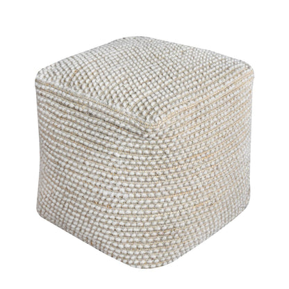 Manor Pouf, 40x40x40 cm, Natural White, Jute, Wool, Hand Woven, Pitloom, All Loop