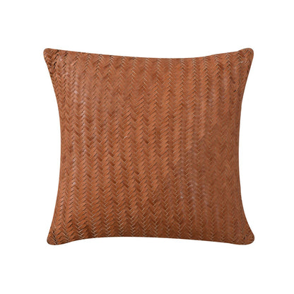 Marche Cushion, 45x45 cm, Tan, Italian Leather, Hand Made, Hm Stitching, Flat Weave
