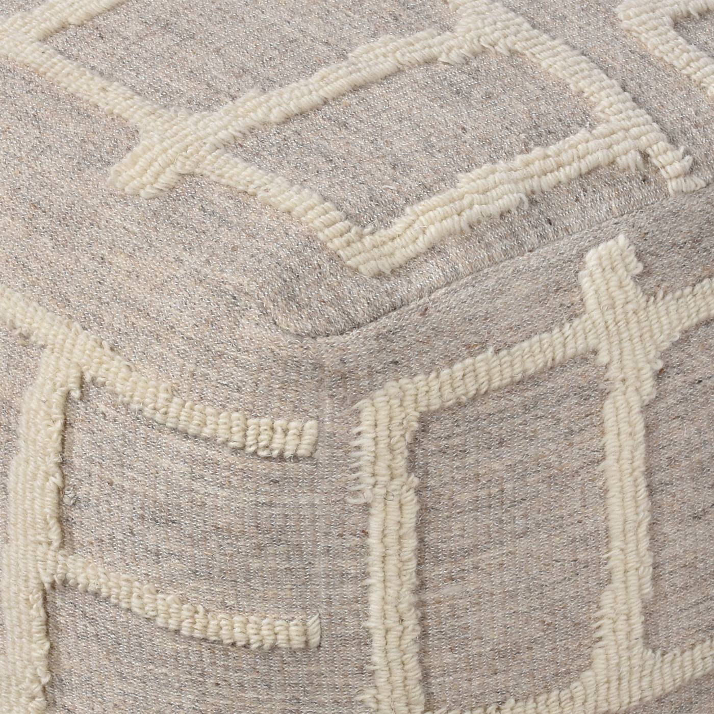 Maruia Pouf, 40x40x40 cm, Grey, Natural White, Wool, Circular Knitting, Circular Knitting, All Loop