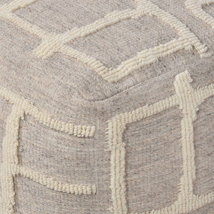 Maruia Pouf, 40x40x40 cm, Grey, Natural White, Wool, Circular Knitting, Circular Knitting, All Loop