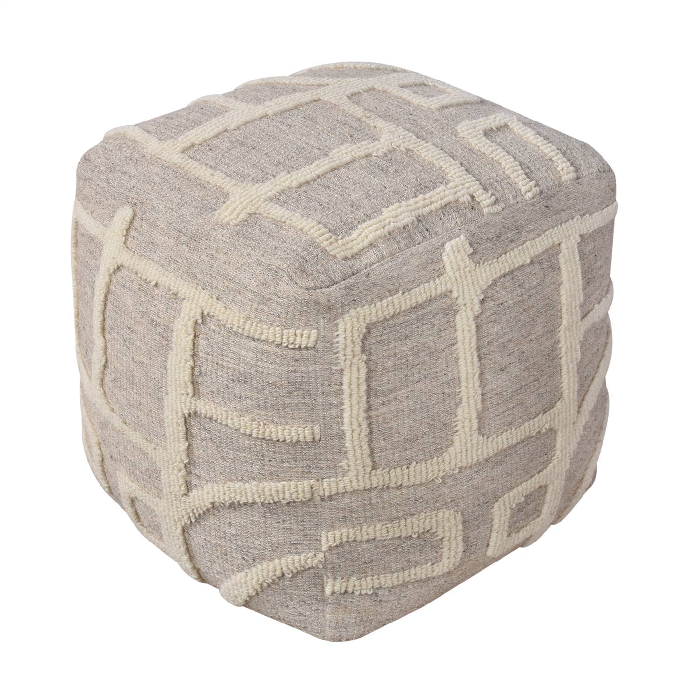 Maruia Pouf, 40x40x40 cm, Grey, Natural White, Wool, Circular Knitting, Circular Knitting, All Loop