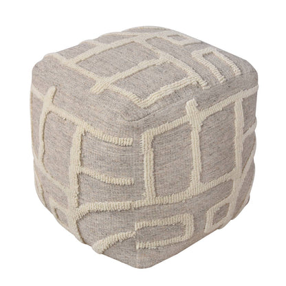 Maruia Pouf, 40x40x40 cm, Grey, Natural White, Wool, Circular Knitting, Circular Knitting, All Loop