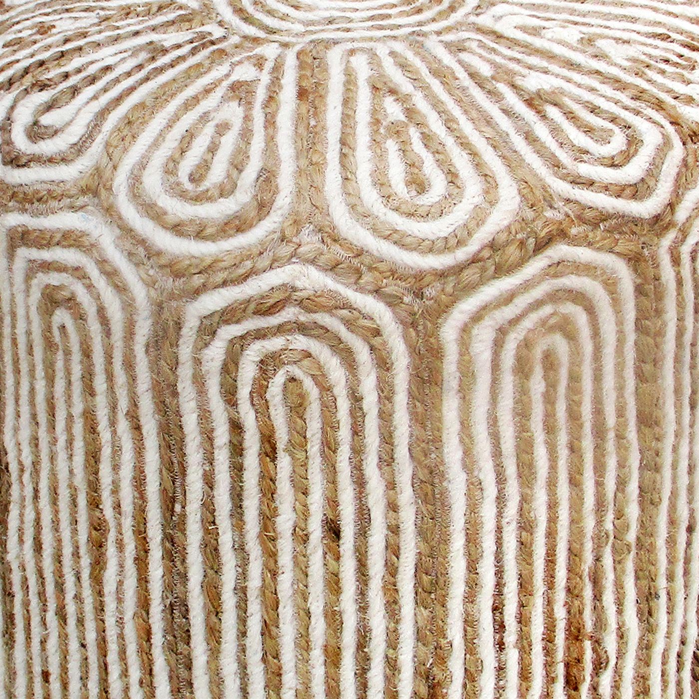 Maslin Round Pouf, Jute, Wool, Natural,Natural White, Hm Stitching, Flat Weave 