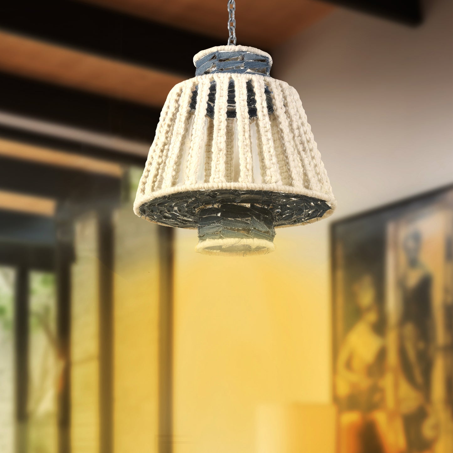 MAUA-II LAMP - IVORY/BLUE - HAND MADE - WOOL/COTTON DENIM