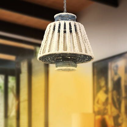 MAUA-II LAMP - IVORY/BLUE - HAND MADE - WOOL/COTTON DENIM