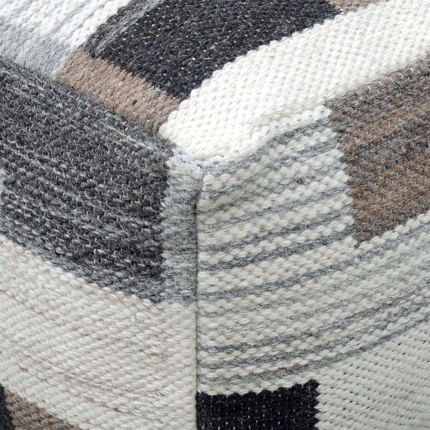 Mazzer Pouf, Wool, Cotton, Natural White, Natural, Pitloom, Flat Weave 