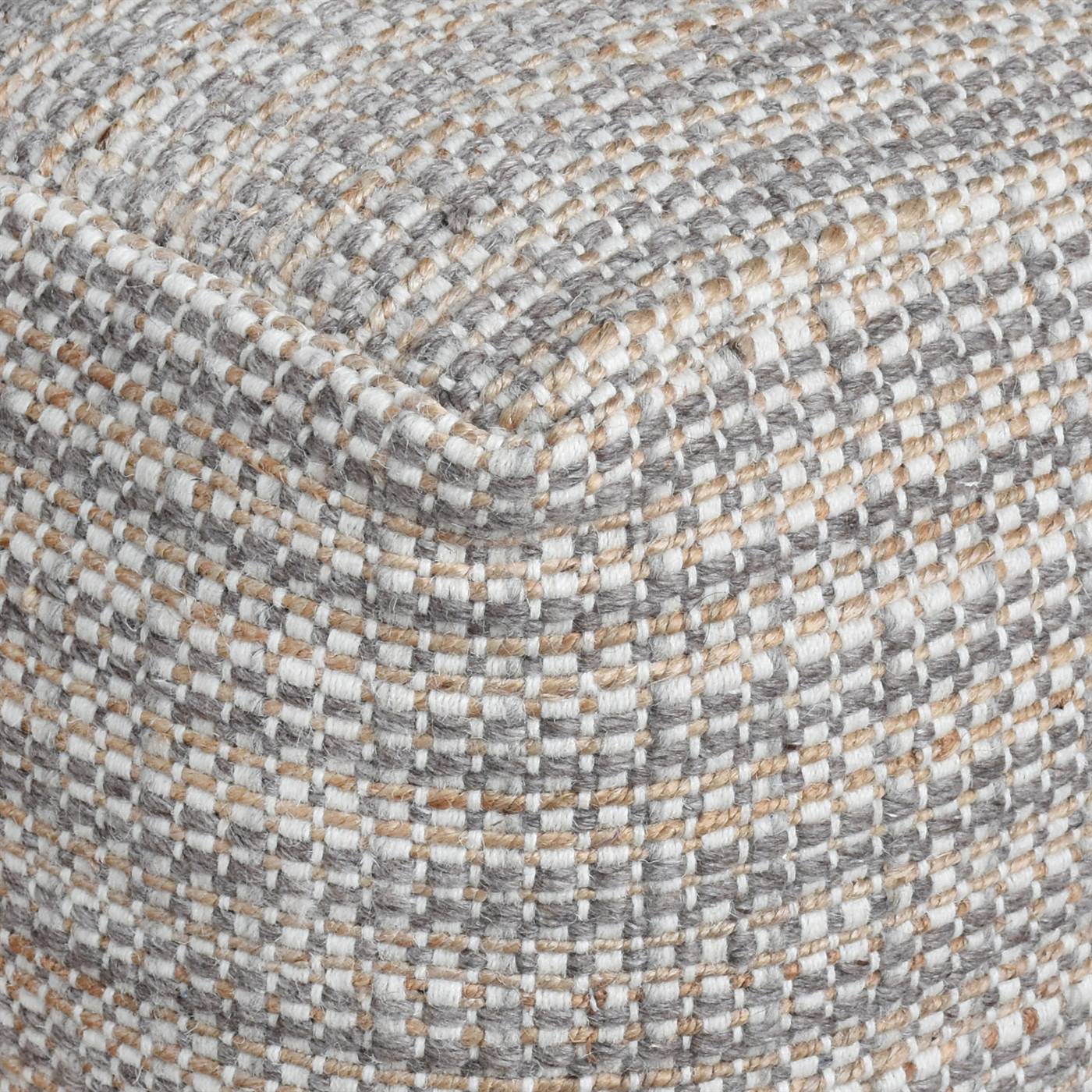 Mcalpin Pouf, 40x40x40 cm, Natural, Taupe, Wool, Jute, Hand Woven, Pitloom, Flat Weave