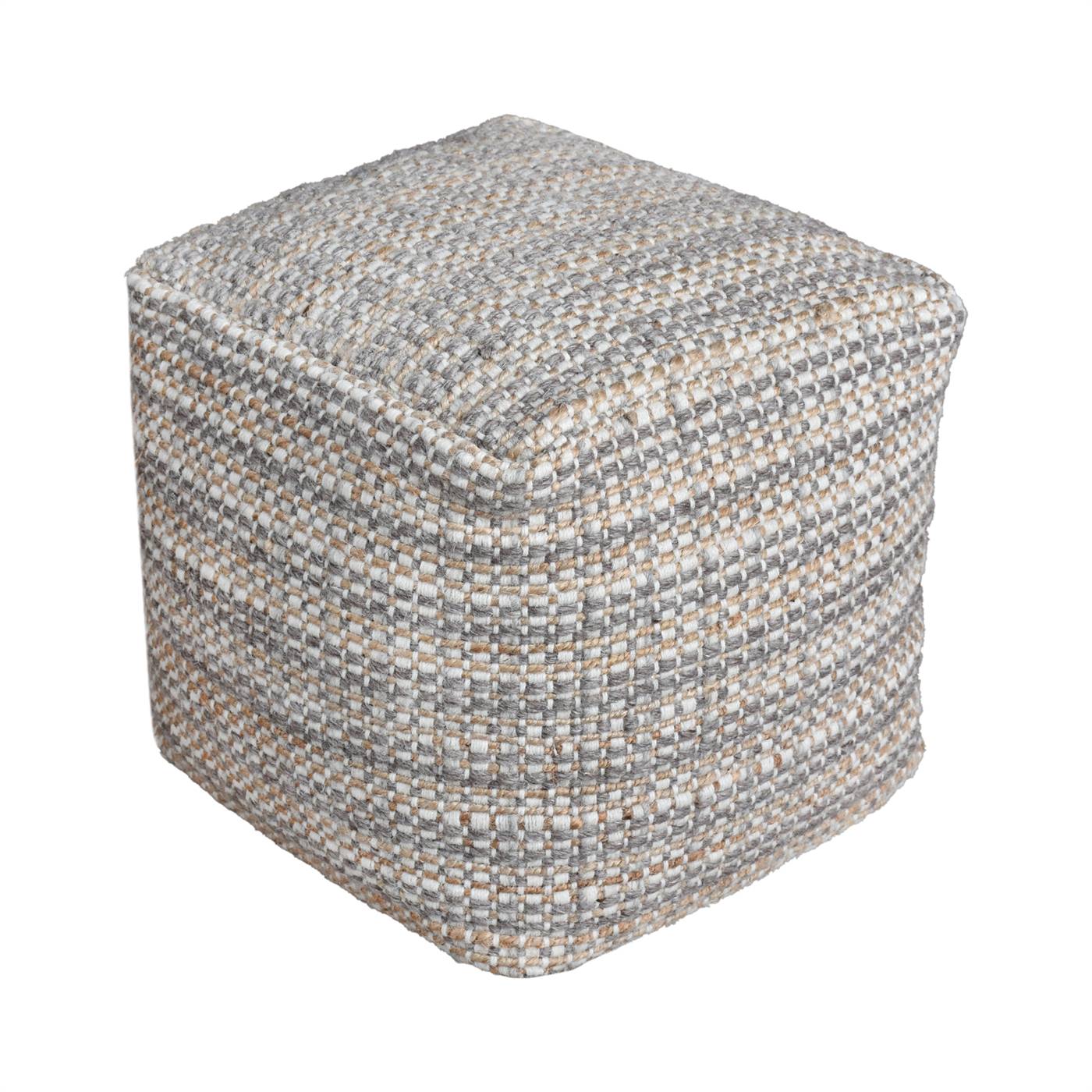 Mcalpin Pouf, 40x40x40 cm, Natural, Taupe, Wool, Jute, Hand Woven, Pitloom, Flat Weave