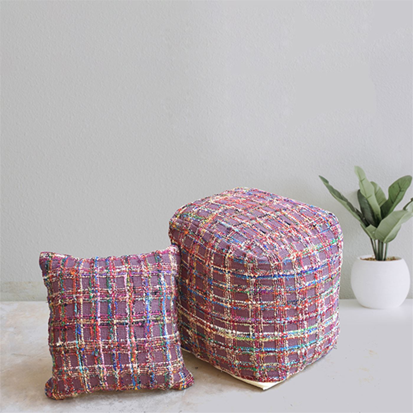 Melun Pouf, Polyester, Cotton, Multi