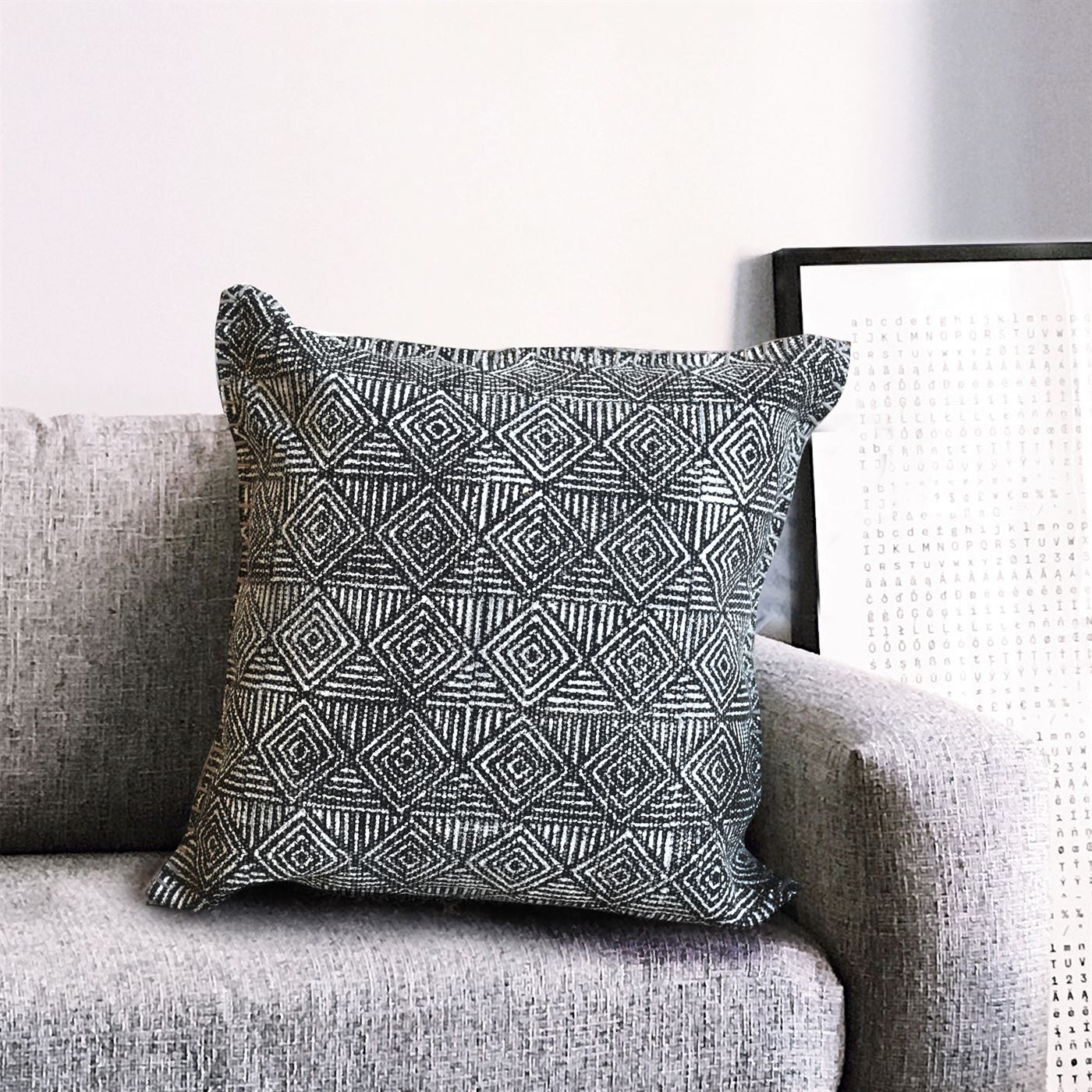 Metz Pillow, Cotton, Printed, Charcoal, Pitloom, Flat Weave