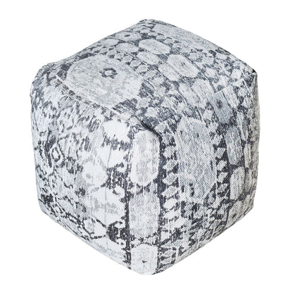 Mihla-III Pouf, Polypropylene, Natural White,Grey, Jaquard Durry, Flat Weave 