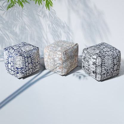 Mihla-III Pouf, Polypropylene, Jaquard Durry, Flat Weave 