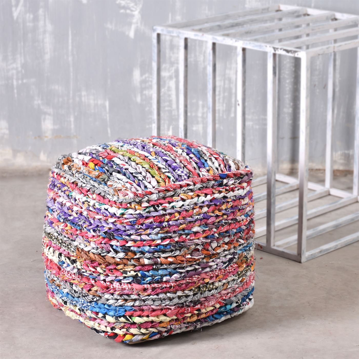 Mila Pouf, Recycled Fabric, Multi