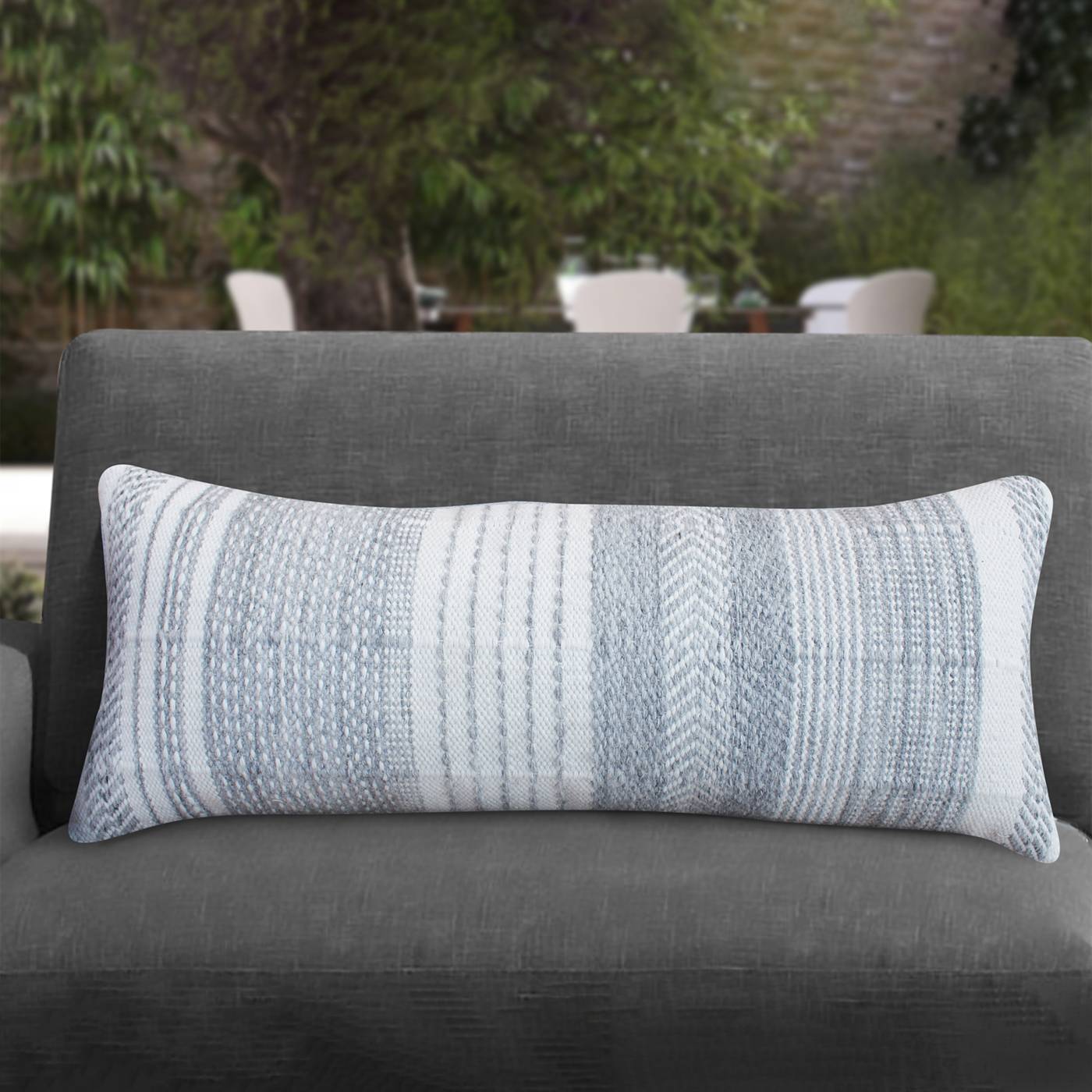 Milner Lumber Cushion, 36x91 cm, Grey, Natural White, PET, Hand Woven, Pitloom, Flat Weave