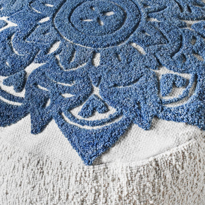 Miura Pouf, Wool, Natural White, Blue, Hand woven, All Loop 