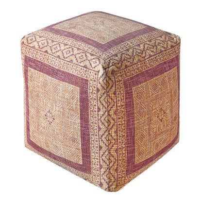 Miyako Pouf, Cotton, Beige,Wine, Hand woven, Flat Weave 