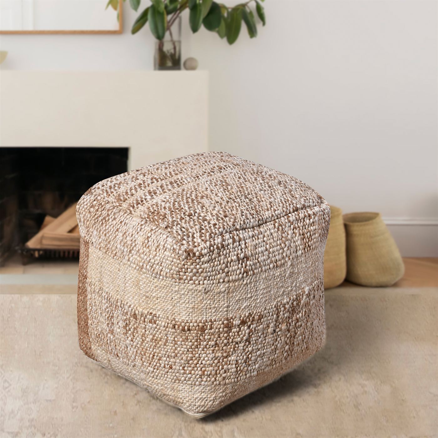 Modi Pouf, Jute, Natural, Punja, Flat Weave 