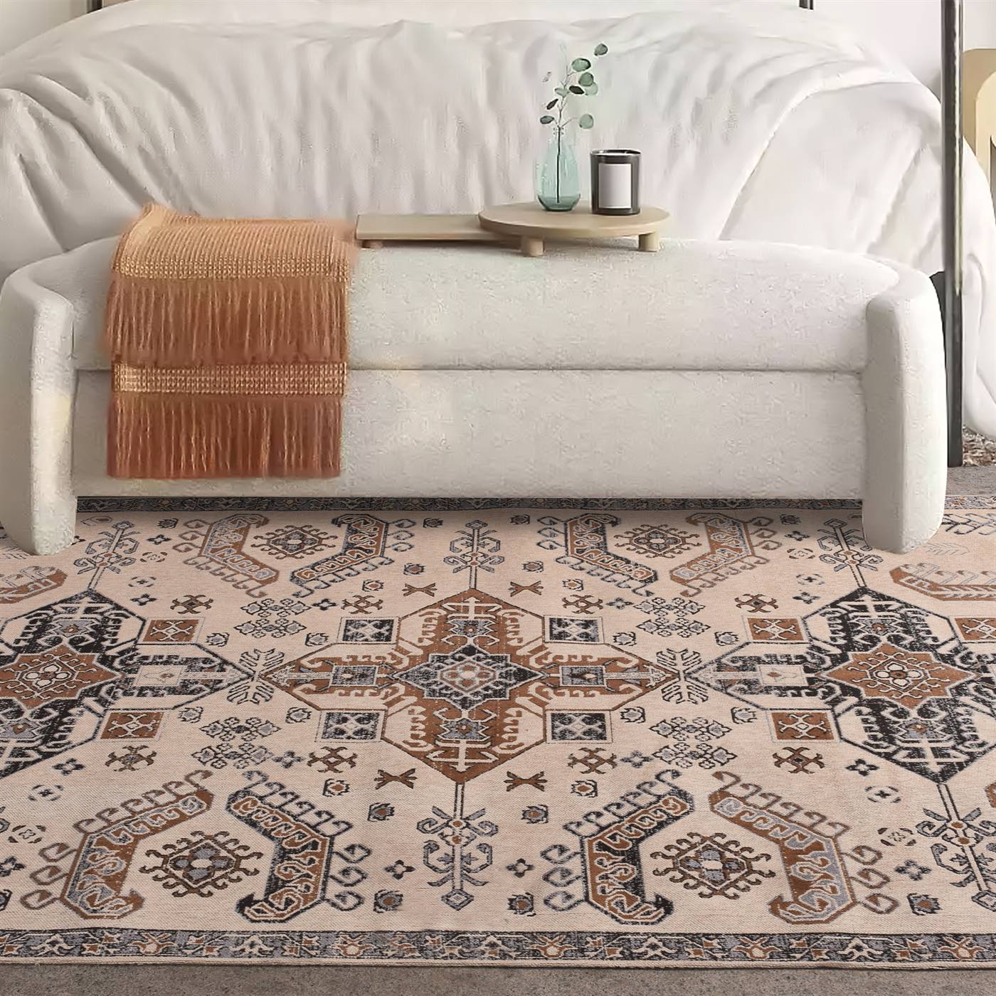 Area Rug, Bedroom Rug, Living Room Rug, Living Area Rug, Indian Rug, Office Carpet, Office Rug, Shop Rug Online, Beige, Charcoal, Cotton, Polyester, Jacquard Woven, Jaquard Durry, Flat Weave, Intricate 