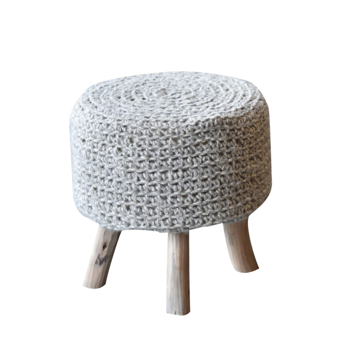 Montana Round Stool, Wool, Grey, Hm Knitted, Flat Weave 