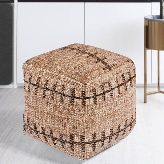 Monterey Pouf, 40x40x40 cm, Natural,  Brown, Jute, Leather, Punja Kelim, Punja, Flat Weave