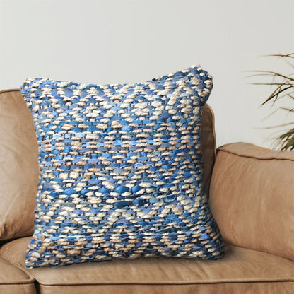 Morawa Pillow, Hemp, Leather, Natural, Blue, Pitloom, Flat Weave