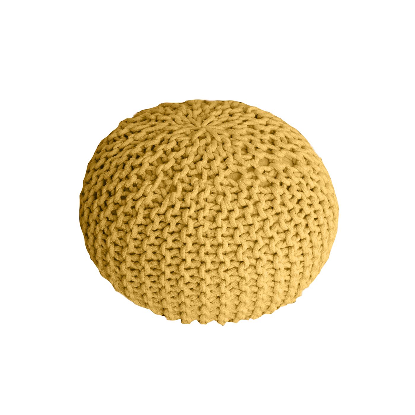 Moro Round Pouf, Cotton, Yellow, Hm Knitted, Flat Weave 