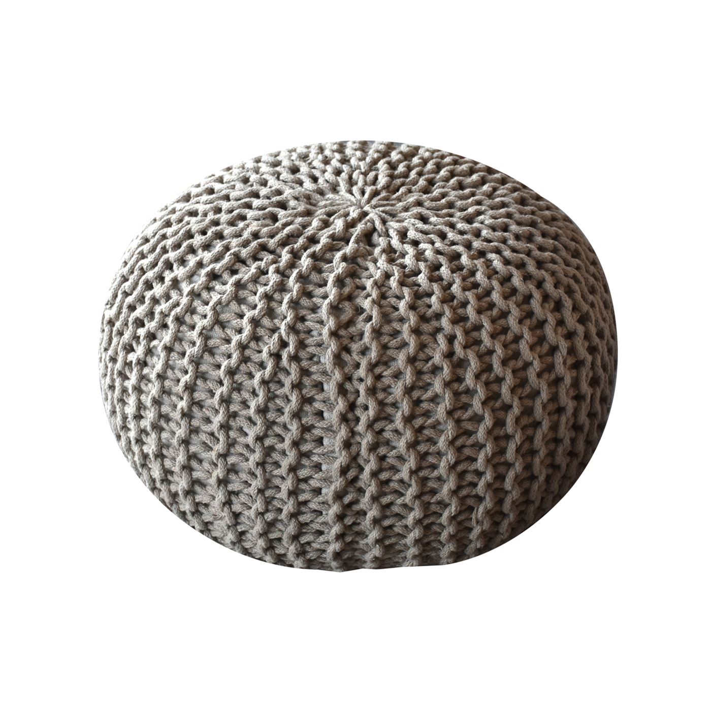 Moro Round Pouf, Cotton, Beige, Hm Knitted, Flat Weave 
