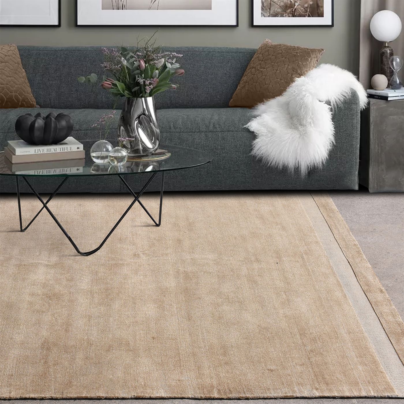 Area Rug, Bedroom Rug, Living Room Rug, Living Area Rug, Indian Rug, Office Carpet, Office Rug, Shop Rug Online, Viscose, Beige, Hand woven, All Loop, classical