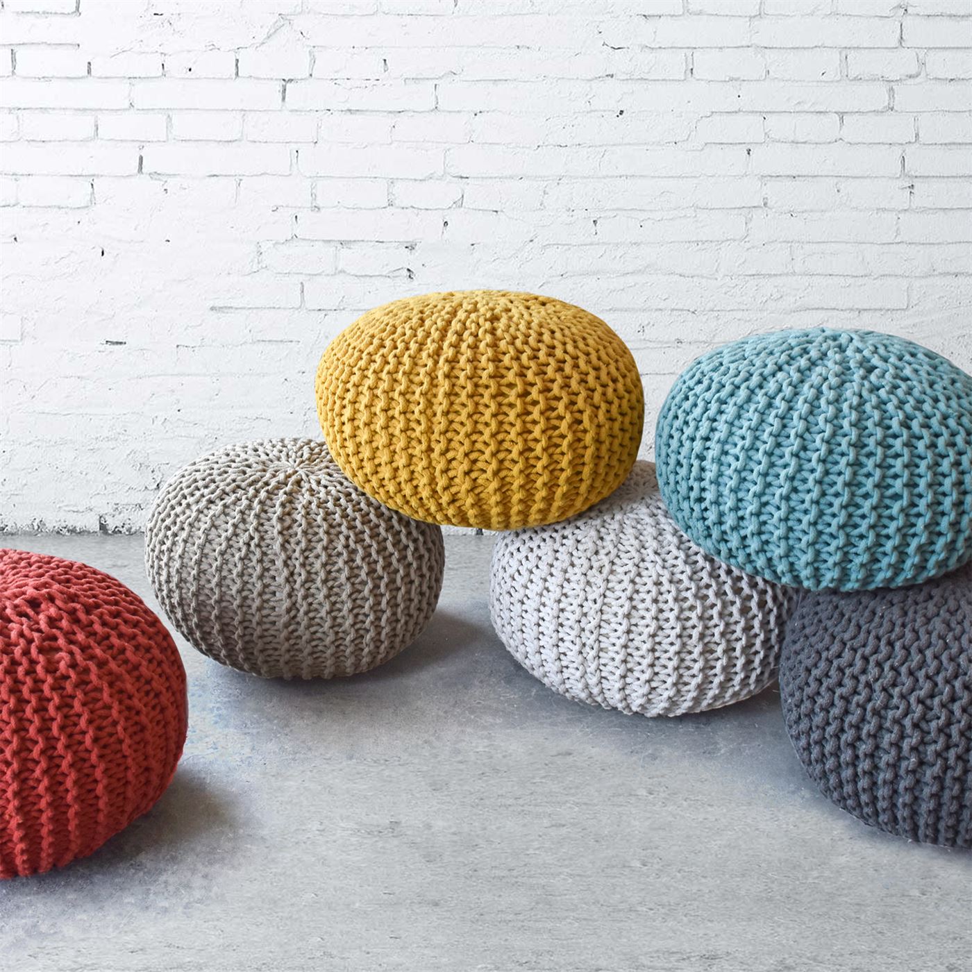 Moro Round Pouf, Cotton, Hm Knitted, Flat Weave 