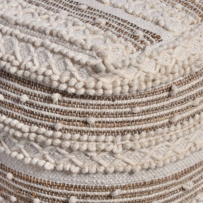 Mostar Pouf, 40x40x40 cm, Natural, Natural White, Jute, Wool, Hand Woven, Pitloom, All Loop