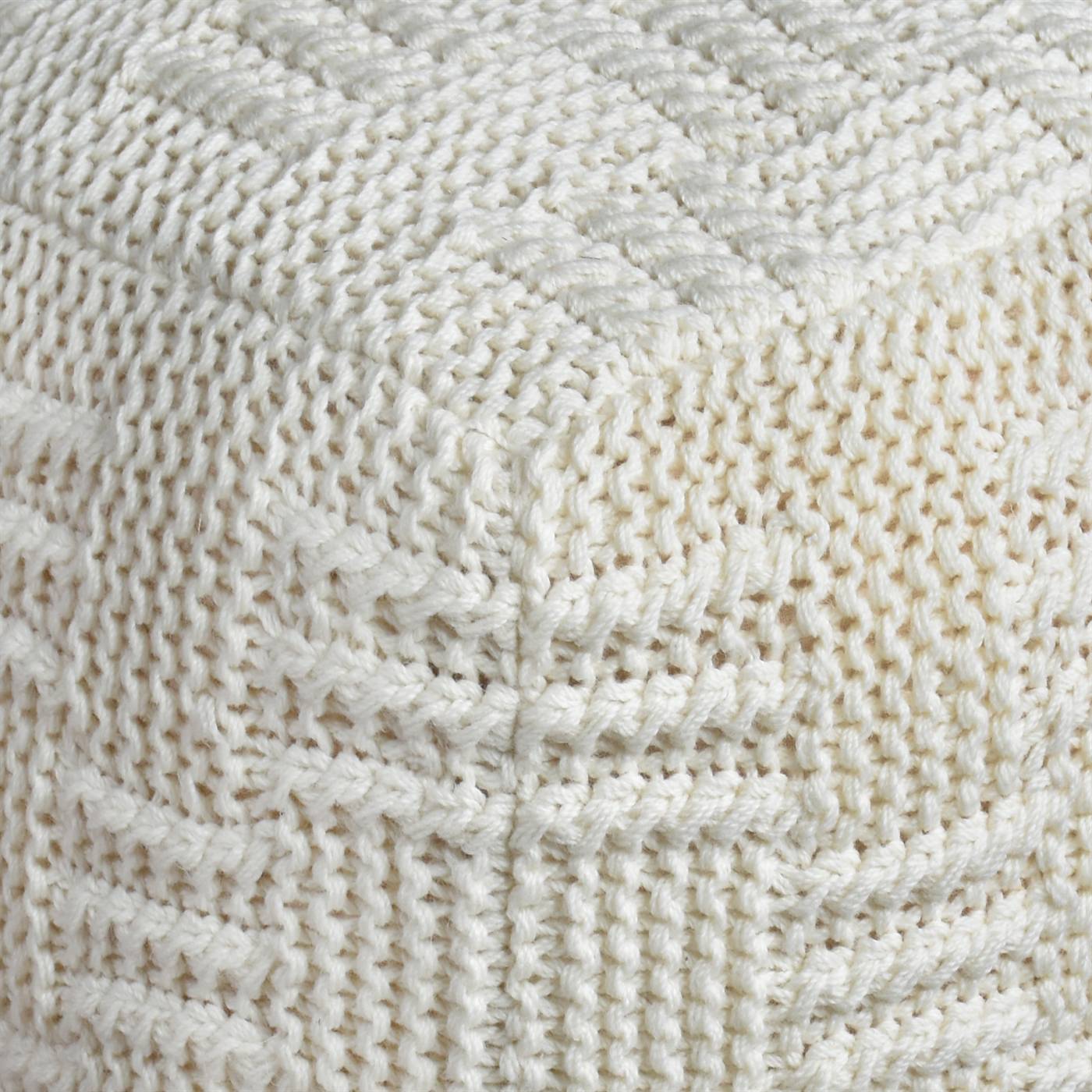 Murcia Pouf, 40x40x40 cm, Natural White, NZ Wool, Hand Knitted, Hm Knitted, Flat Weave