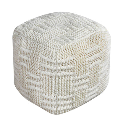 Murcia Pouf, 40x40x40 cm, Natural White, NZ Wool, Hand Knitted, Hm Knitted, Flat Weave