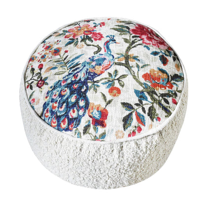 Murino Pouf, Wool, Cotton, Natural White,Multi, HANDWOVEN / ALL LOOP