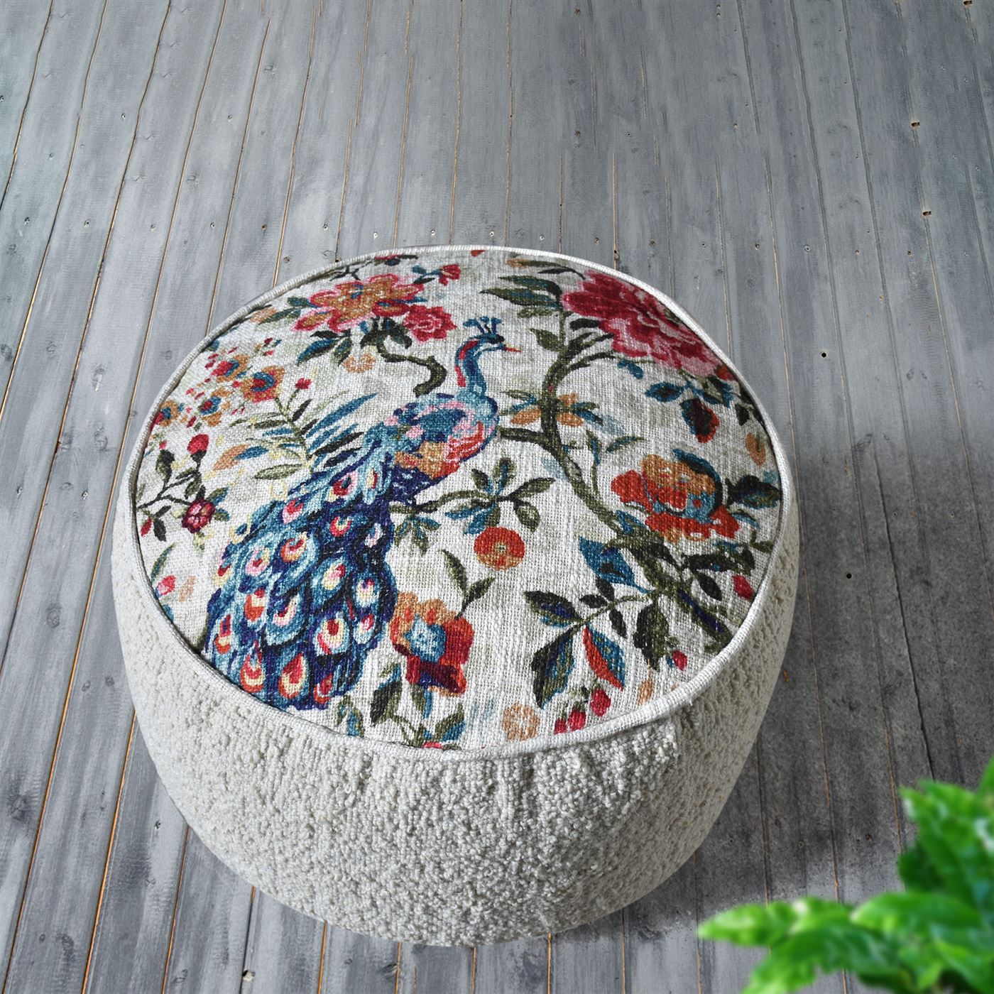 Murino Pouf, Wool, Cotton, Natural White,Multi, HANDWOVEN / ALL LOOP