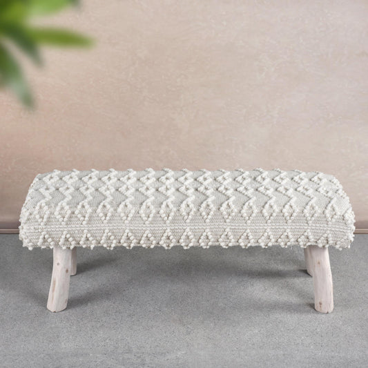 MWEWE BENCH - IVORY - HAND WOVEN - WOOL