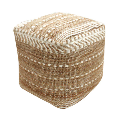 Nadur Pouf, Jute, Wool, Natural, Natural White, Pitloom, Flat Weave 