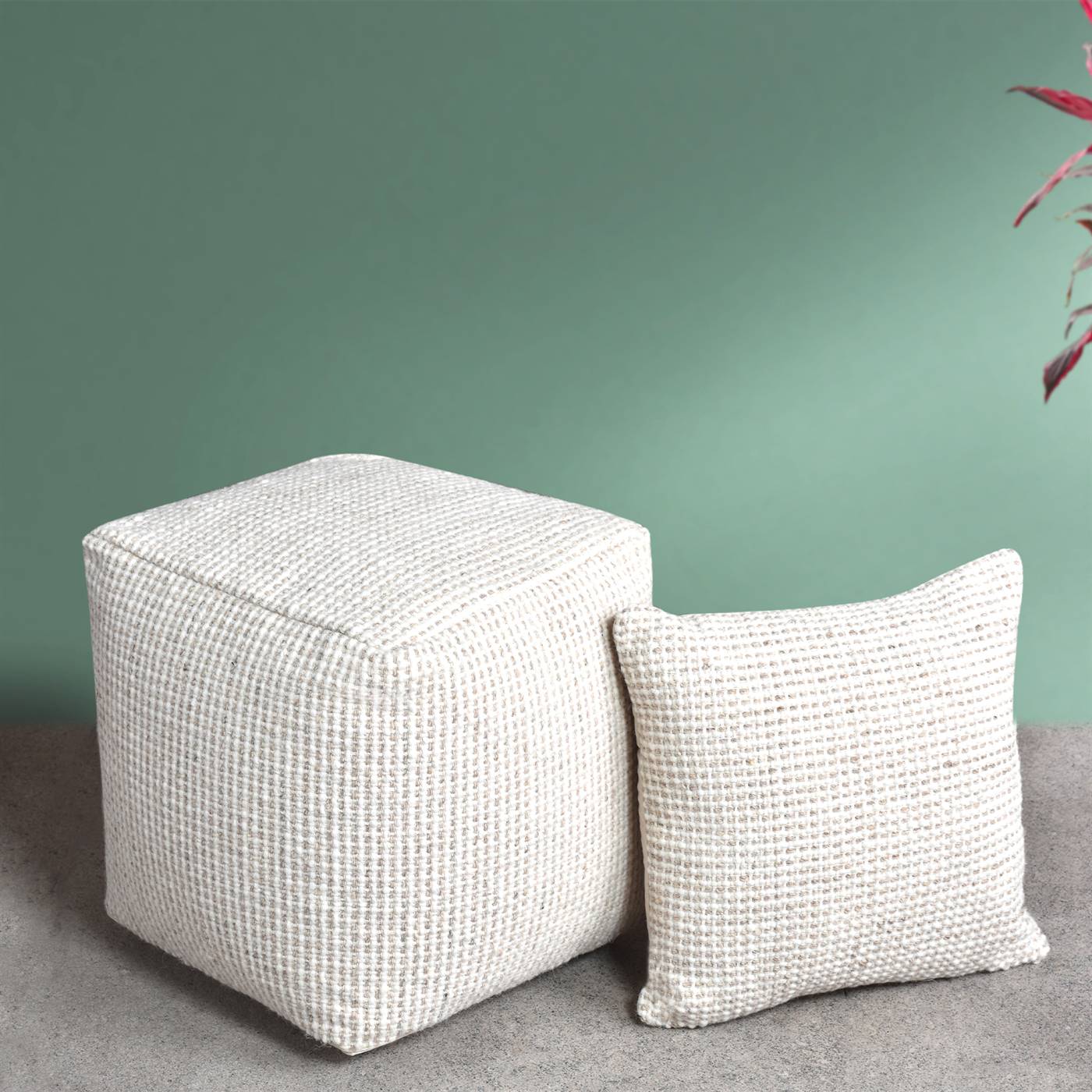 Nautilus Cushion, 45x45 cm, Natural White, Beige, Wool, Hand Woven, Handwoven, Flat Weave
