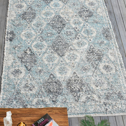 Area Rug, Bedroom Rug, Living Room Rug, Living Area Rug, Indian Rug, Office Carpet, Office Rug, Shop Rug Online, Recycled Cotton/ Printed, Sky, Grey, Natural White, , Overall