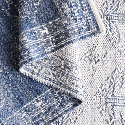 NISHE RUG - IVORY/BLUE - JACQUARD WOVEN - COTTON DENIM/WOOL