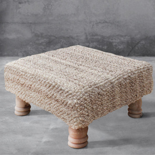 Nizam Foot Stool, Wool, Beige, Hand woven, All Loop 