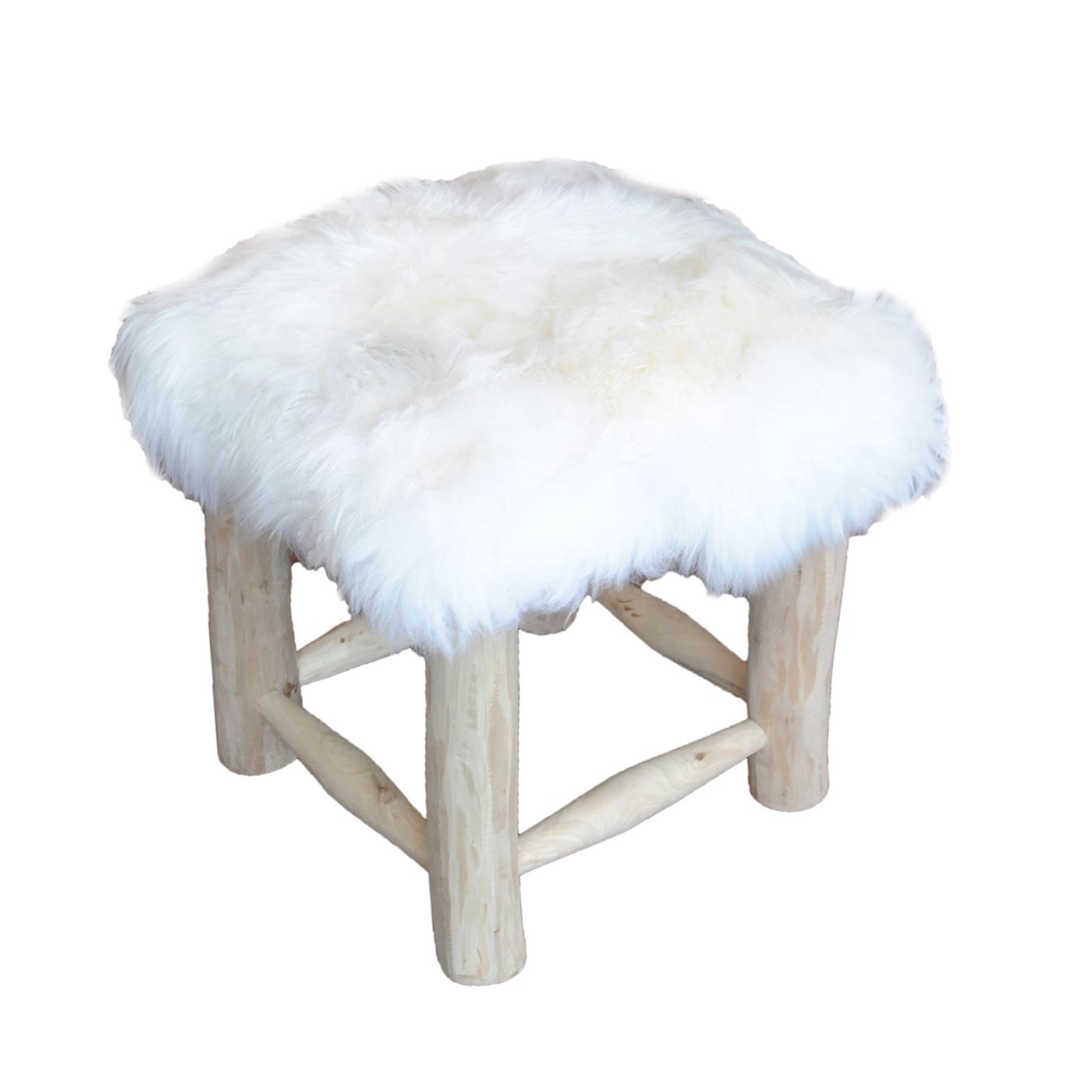 Nordic Square Stool, Sheep Hide, Natural White, Hm Stitching, Flat Weave 