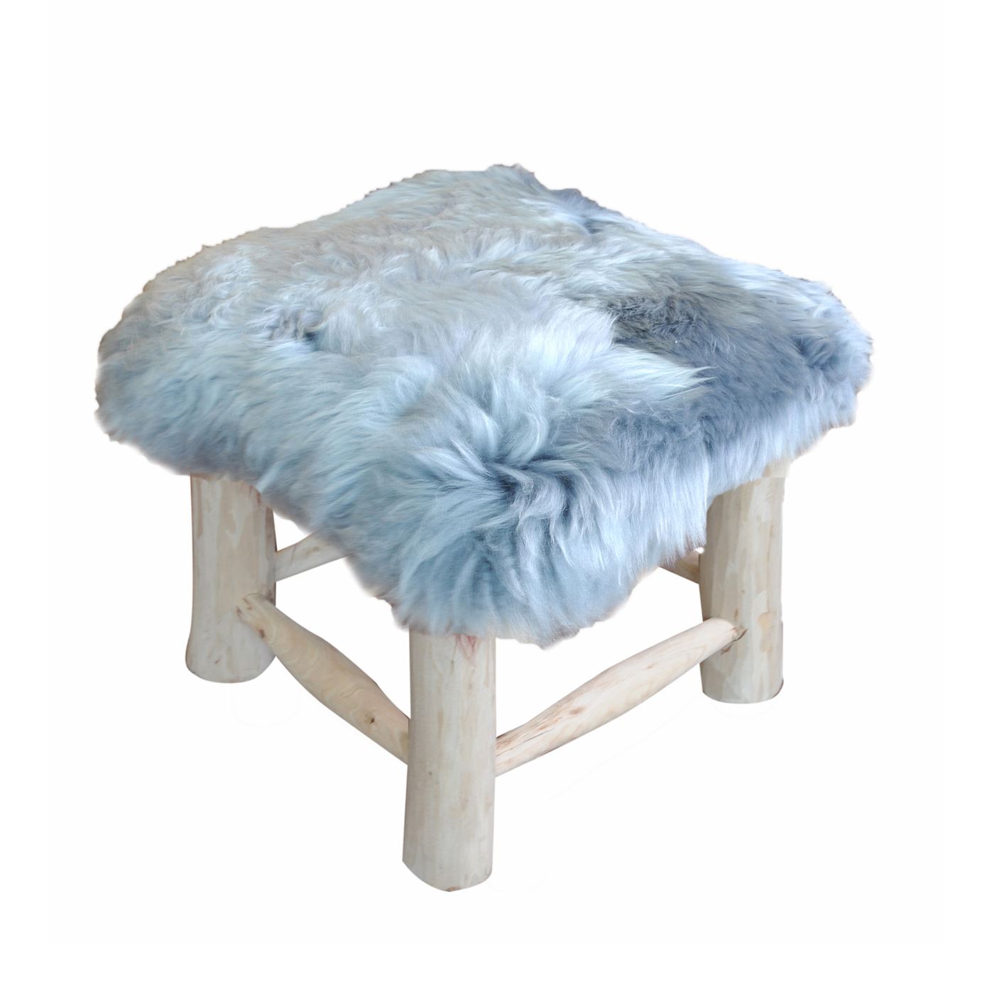 Nordic Square Stool, Sheep Hide, Grey, Hm Stitching, Flat Weave 